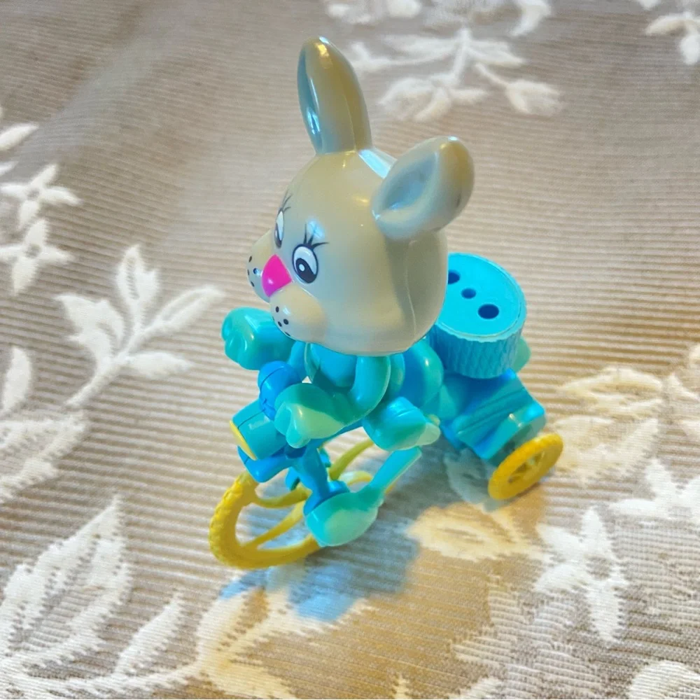 Vintage Easter Bunny Wind Up Toy Plastic Tricycle Rabbit